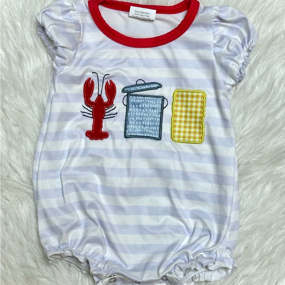 Striped Baby Romper with Crawfish Design